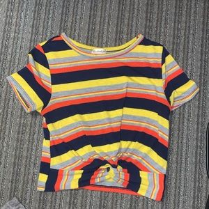 Striped Knot Front Crop Top